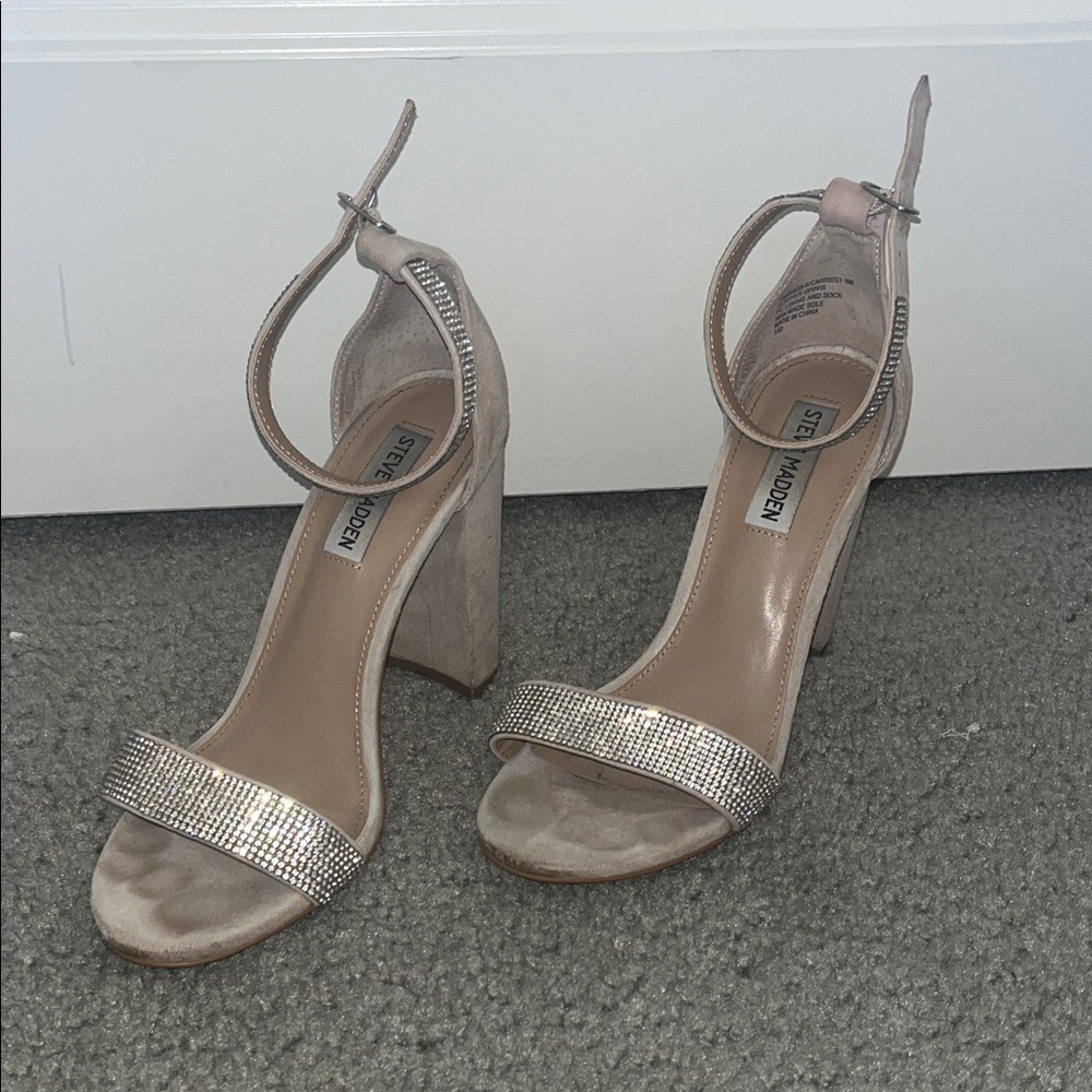 Steve Madden Beige and Block Heels with crystal embellishments